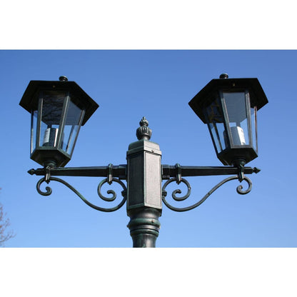 Lampione Da Giardino 2 Bracci 215 Cm Verde Scuro/Nero Alluminio Grigio Chiaro