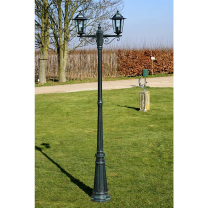 Lampione Da Giardino 2 Bracci 215 Cm Verde Scuro/Nero Alluminio Grigio Chiaro