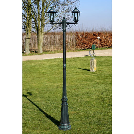 Lampione Da Giardino 2 Bracci 215 Cm Verde Scuro/Nero Alluminio Grigio Chiaro