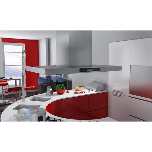 Cappa Da Cucina A Isola In Acciaio Inox Con Display Lcd Bianco