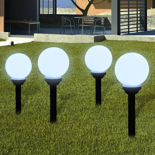Lampioni Solari Led Giardino 4 Pz Rotondi Con Picchetto