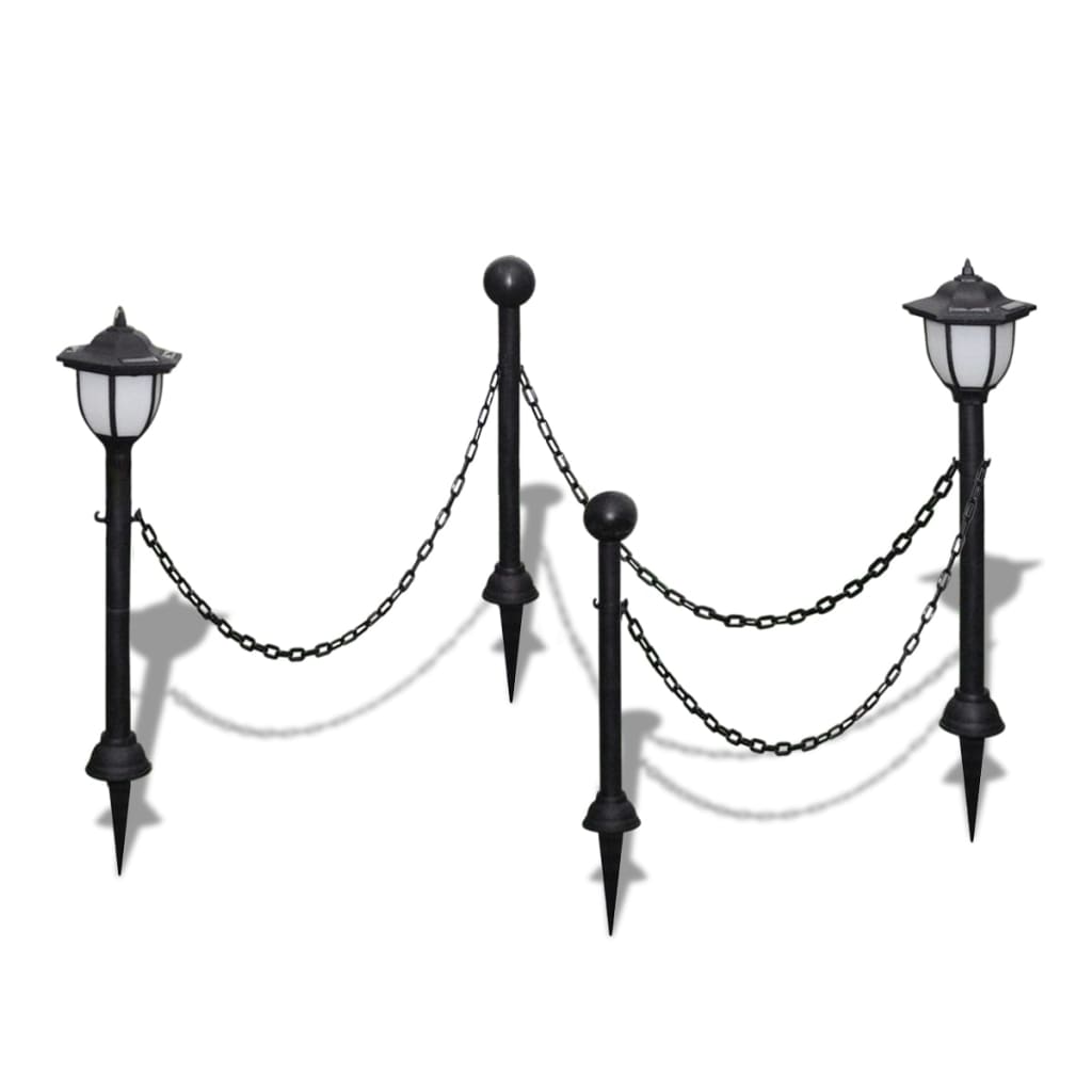 Set Recinzione A Catena Con 2 Lampioncini A Led E 2 Paletti