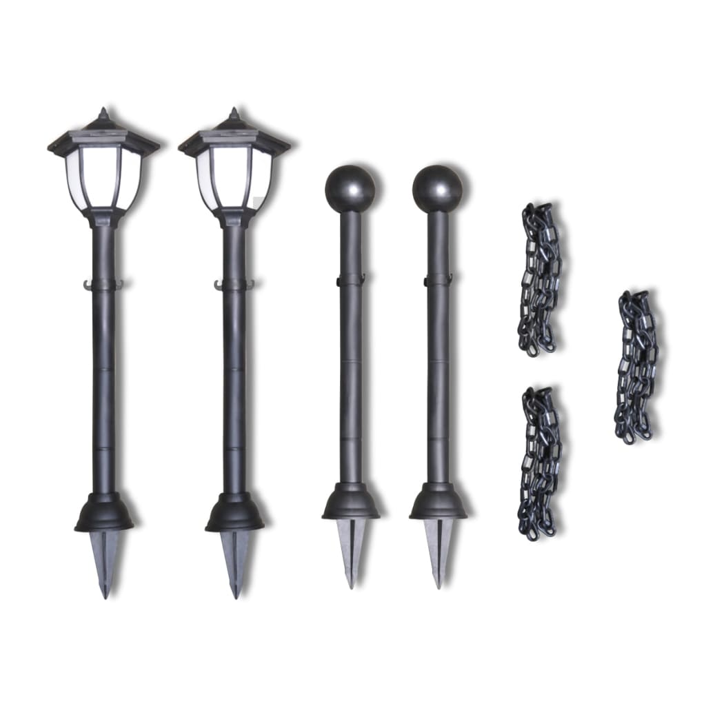 Set Recinzione A Catena Con 2 Lampioncini A Led E 2 Paletti