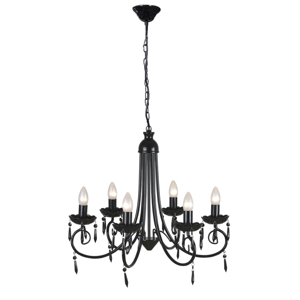 Lampada Da Soffitto Pendente Elegante Nera 6 Portalampade Nero