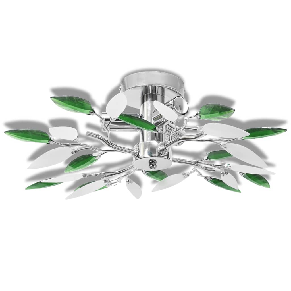 Lampada Soffitto Foglie Bianco E Cristallo Acrilico 3Xe14 Verde