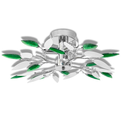 Lampada Soffitto Foglie Bianco E Cristallo Acrilico 3Xe14 Verde
