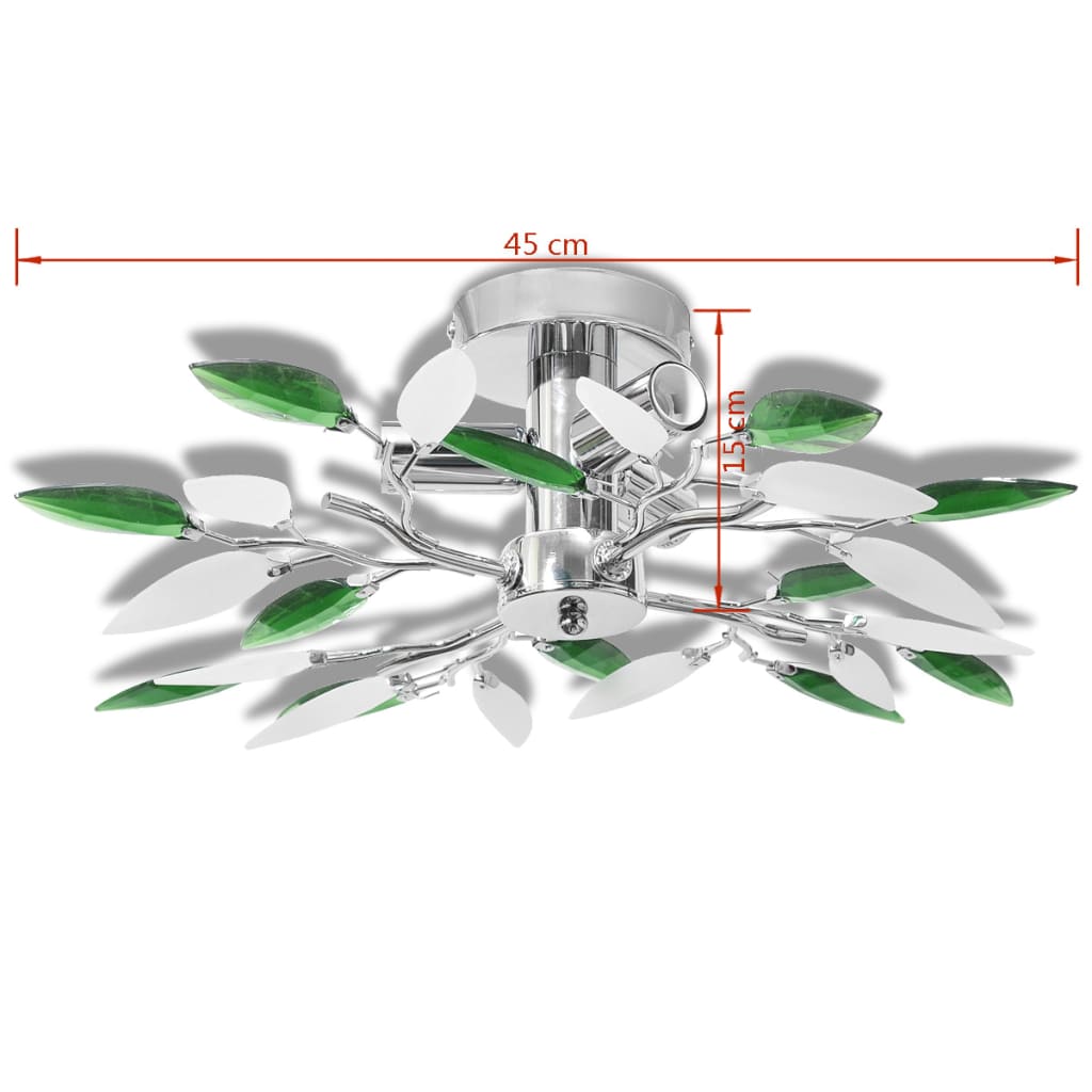 Lampada Soffitto Foglie Bianco E Cristallo Acrilico 3Xe14 Verde