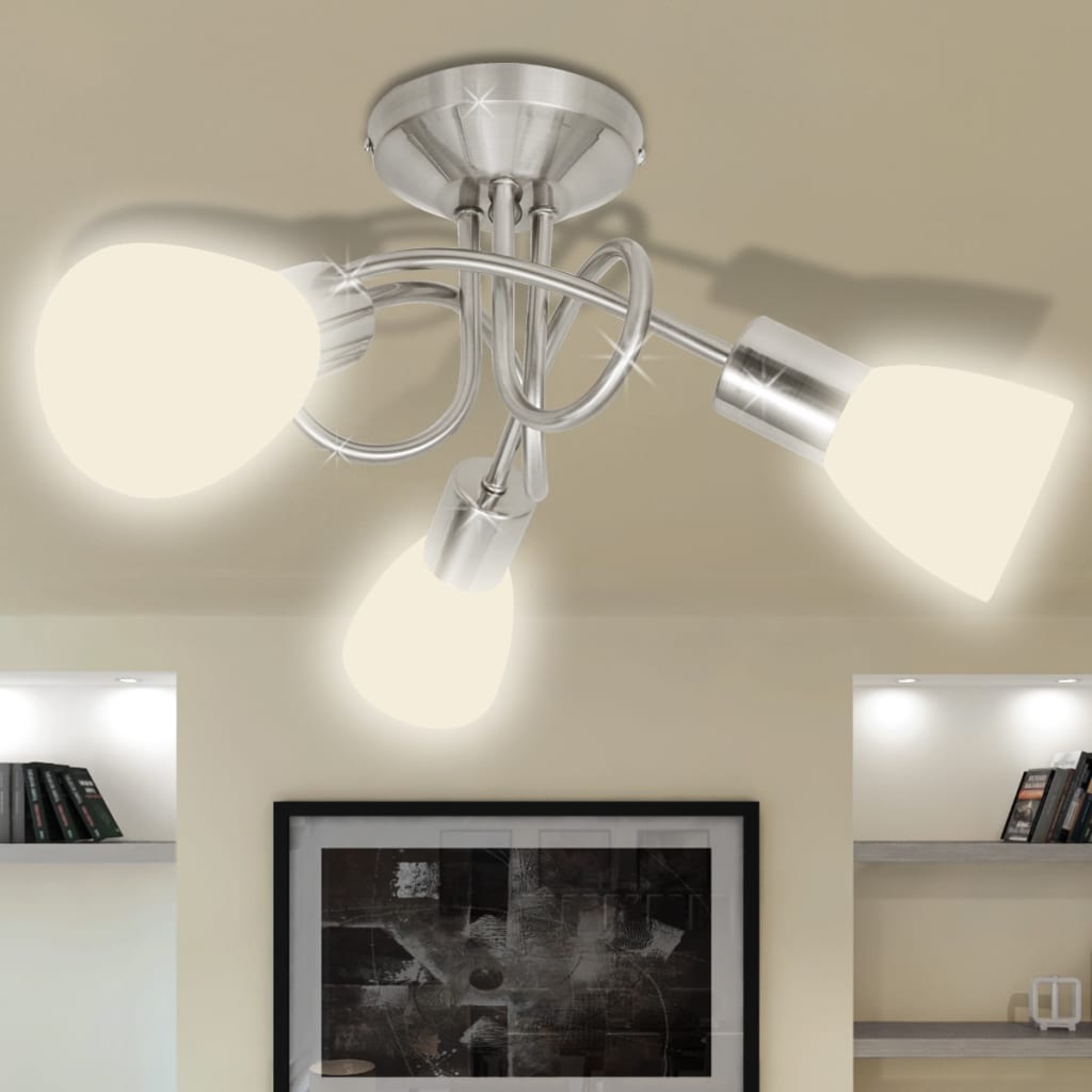 Lampadario Paralume In Ceramica A Coppa Bianco 3 Lampadine E14