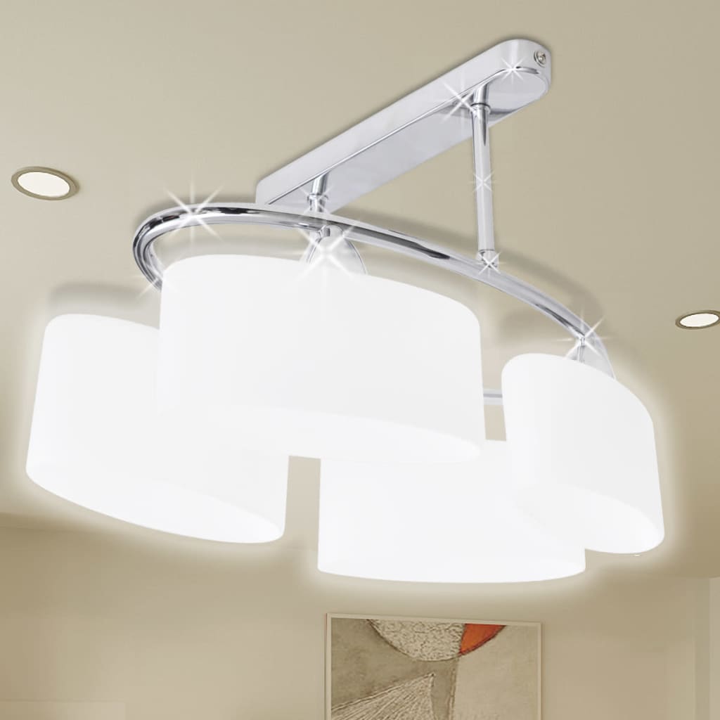 Lampada Da Soffitto Paralume Ellissoidale Vetro 6 Lampadine E14