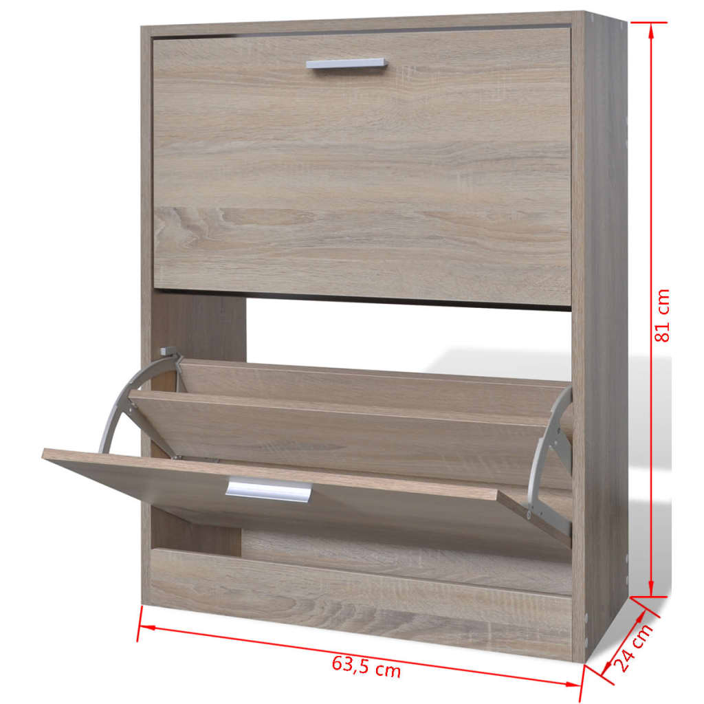 Scarpiera In Legno Effetto Con 2 Scomparti Rovere