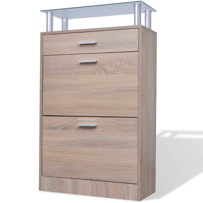 Scarpiera Con 1 Cassetto E Mensola Vetro Sopra In Legno