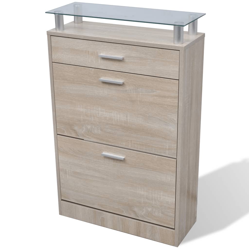 Scarpiera Con 1 Cassetto E Mensola Vetro Sopra In Legno