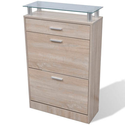 Scarpiera Con 1 Cassetto E Mensola Vetro Sopra In Legno