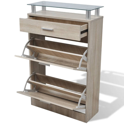 Scarpiera Con 1 Cassetto E Mensola Vetro Sopra In Legno