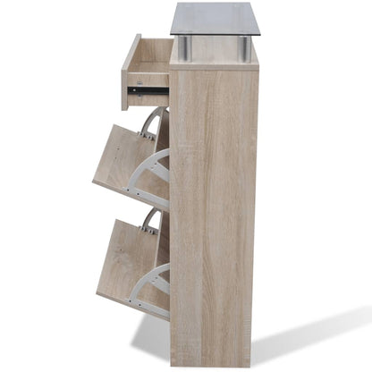 Scarpiera Con 1 Cassetto E Mensola Vetro Sopra In Legno