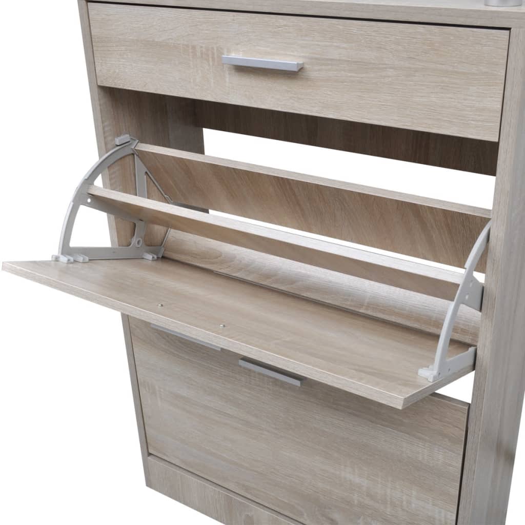 Scarpiera Con 1 Cassetto E Mensola Vetro Sopra In Legno