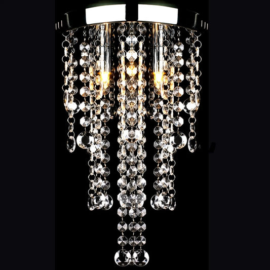 Lampadario In Metallo Bianco Con Perline In Cristallo