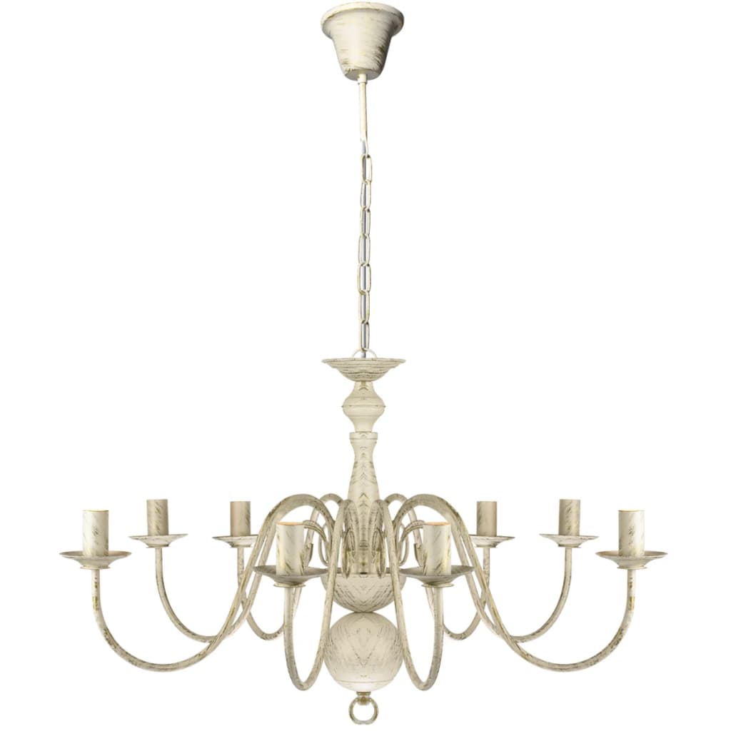 Lampadario Stile Antico Metallo 8 Lampadine E14 Bianco