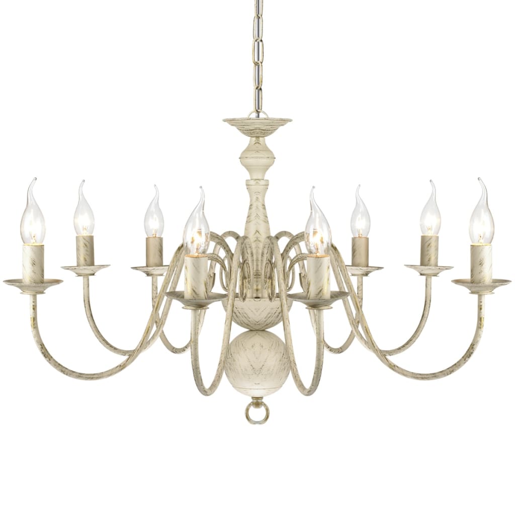 Lampadario Stile Antico Metallo 8 Lampadine E14 Bianco