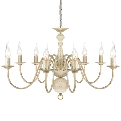Lampadario Stile Antico Metallo 8 Lampadine E14 Bianco