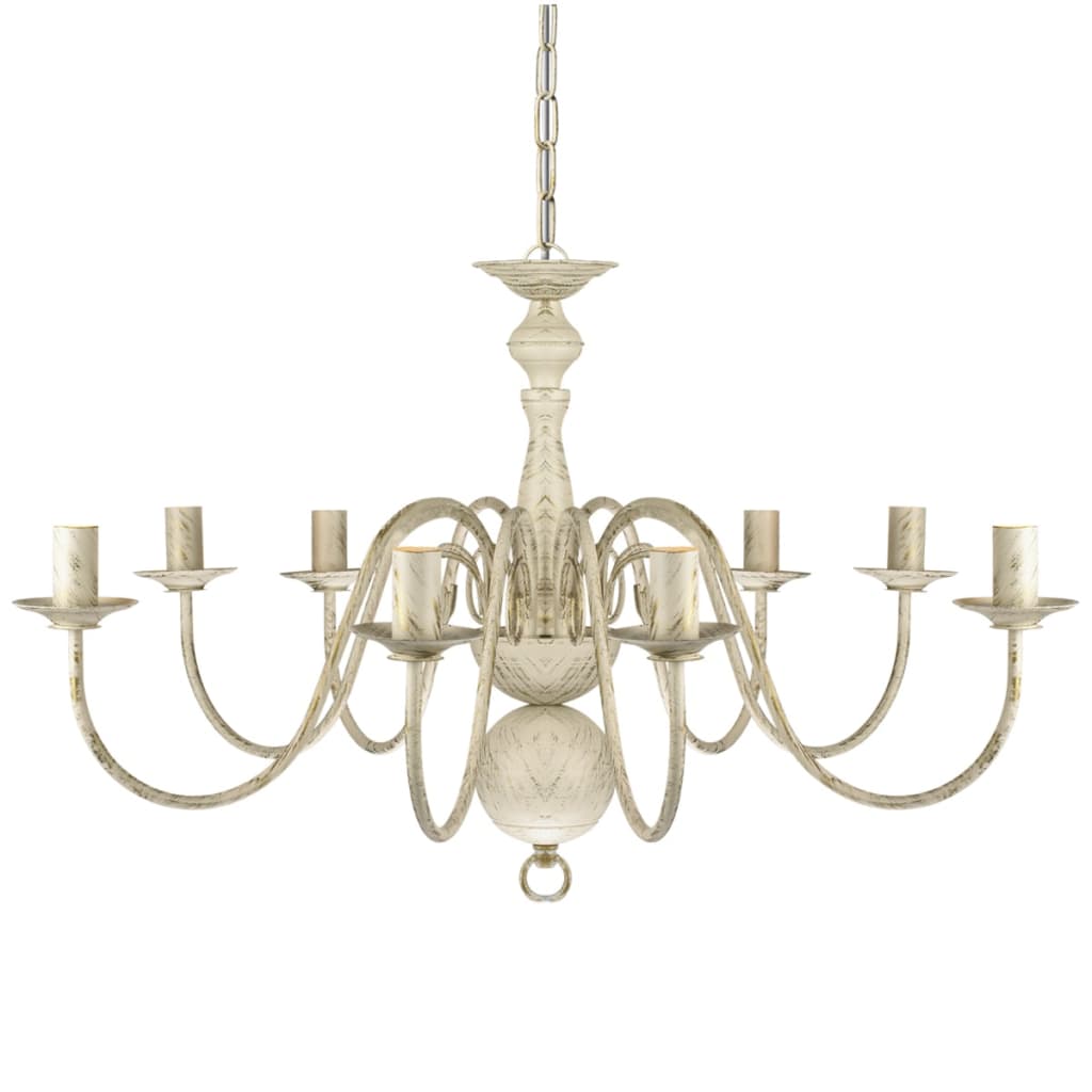 Lampadario Stile Antico Metallo 8 Lampadine E14 Bianco