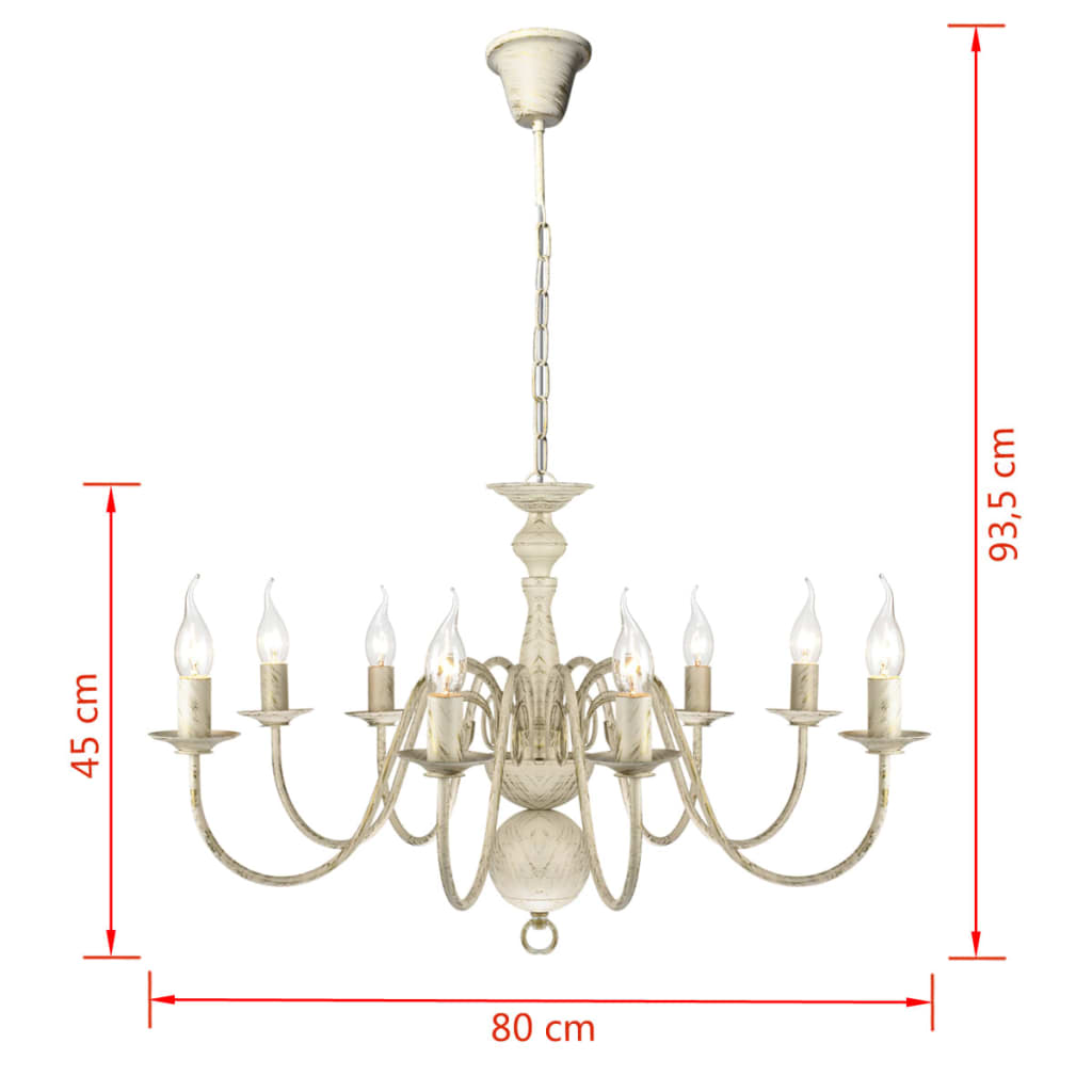 Lampadario Stile Antico Metallo 8 Lampadine E14 Bianco