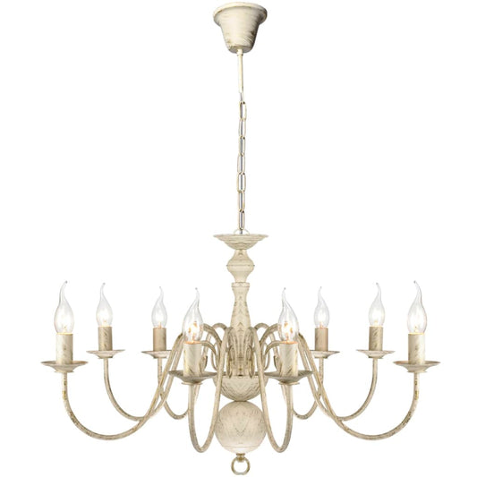 Lampadario Stile Antico Metallo 8 Lampadine E14 Bianco