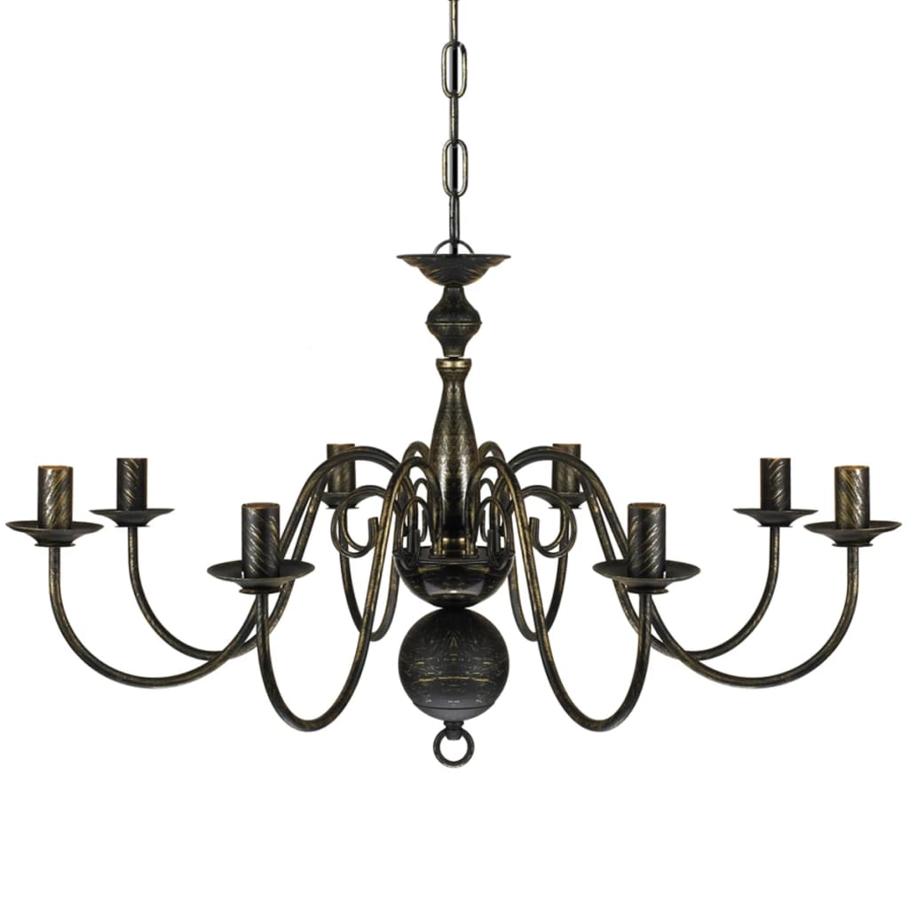 Lampadario Stile Antico Metallo Lampadine 8 X E14 Nero