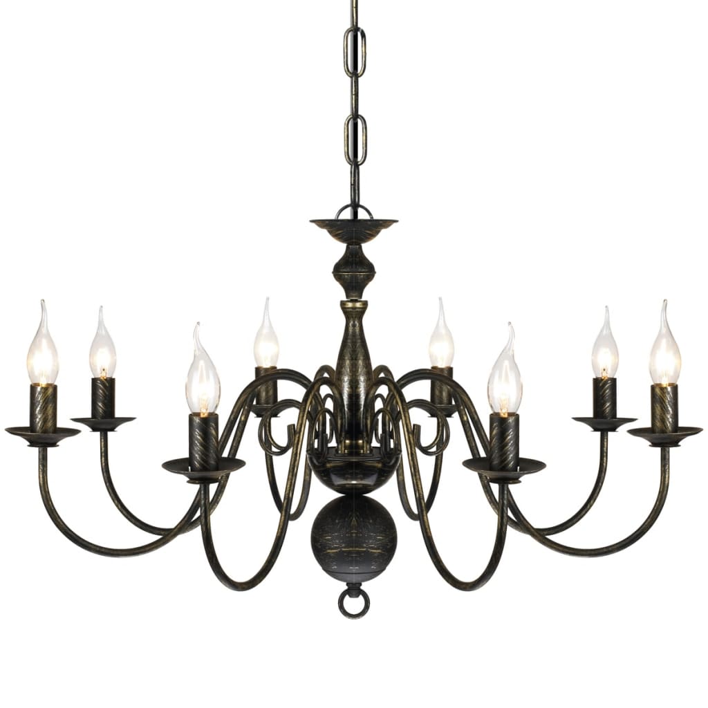 Lampadario Stile Antico Metallo Lampadine 8 X E14 Nero