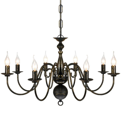 Lampadario Stile Antico Metallo Lampadine 8 X E14 Nero