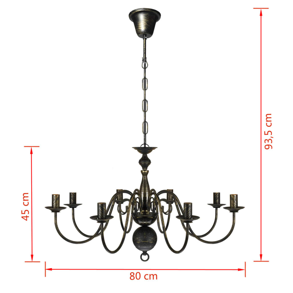Lampadario Stile Antico Metallo Lampadine 8 X E14 Nero