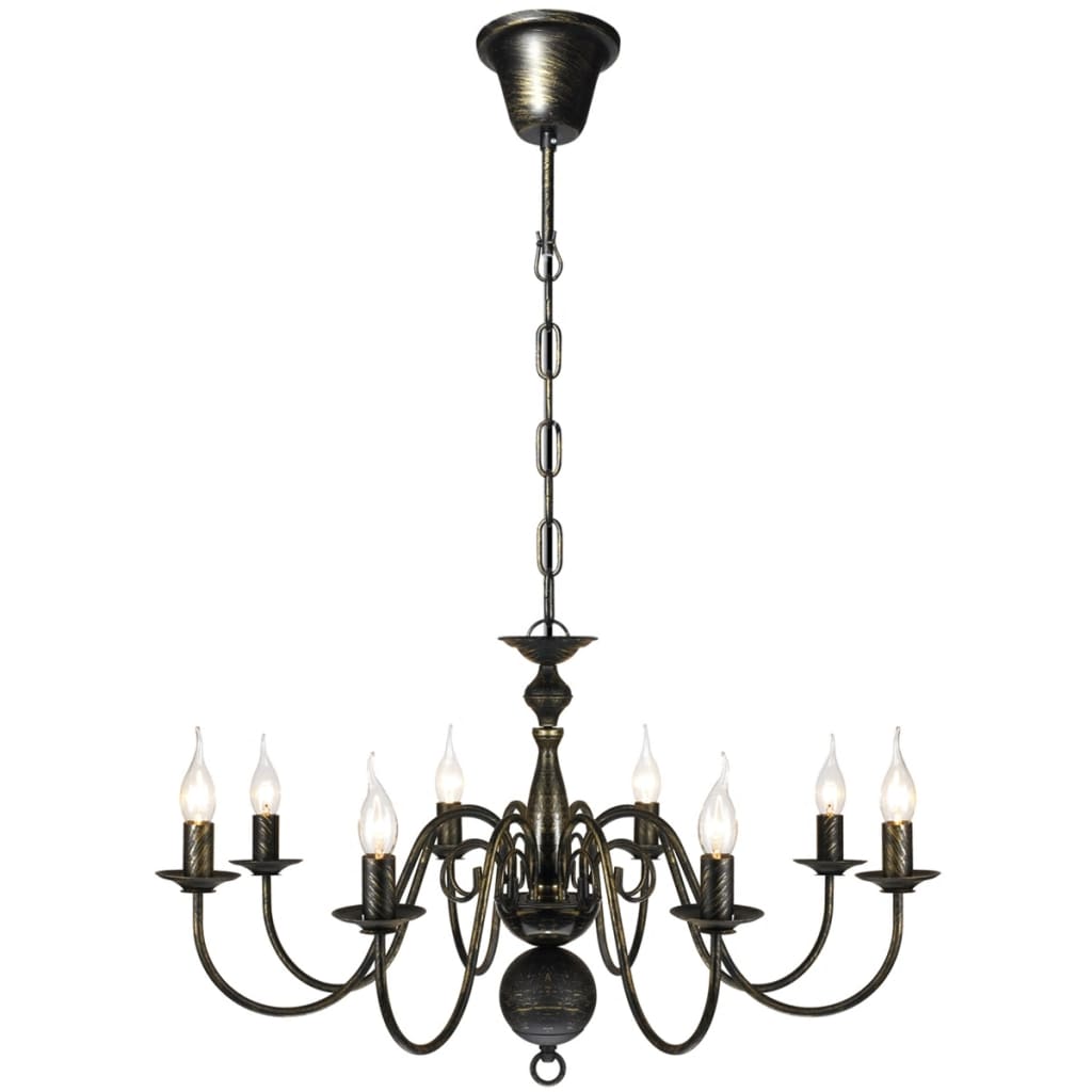 Lampadario Stile Antico Metallo Lampadine 8 X E14 Nero