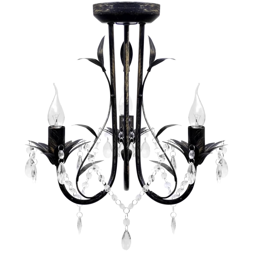 Lampadario Art Nouveau Metallo Perline Cristallo E Lampadine E14 Nero