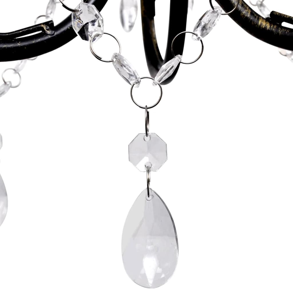 Lampadario Art Nouveau Metallo Perline Cristallo E Lampadine E14 Nero