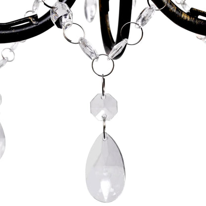 Lampadario Art Nouveau Metallo Perline Cristallo E Lampadine E14 Nero