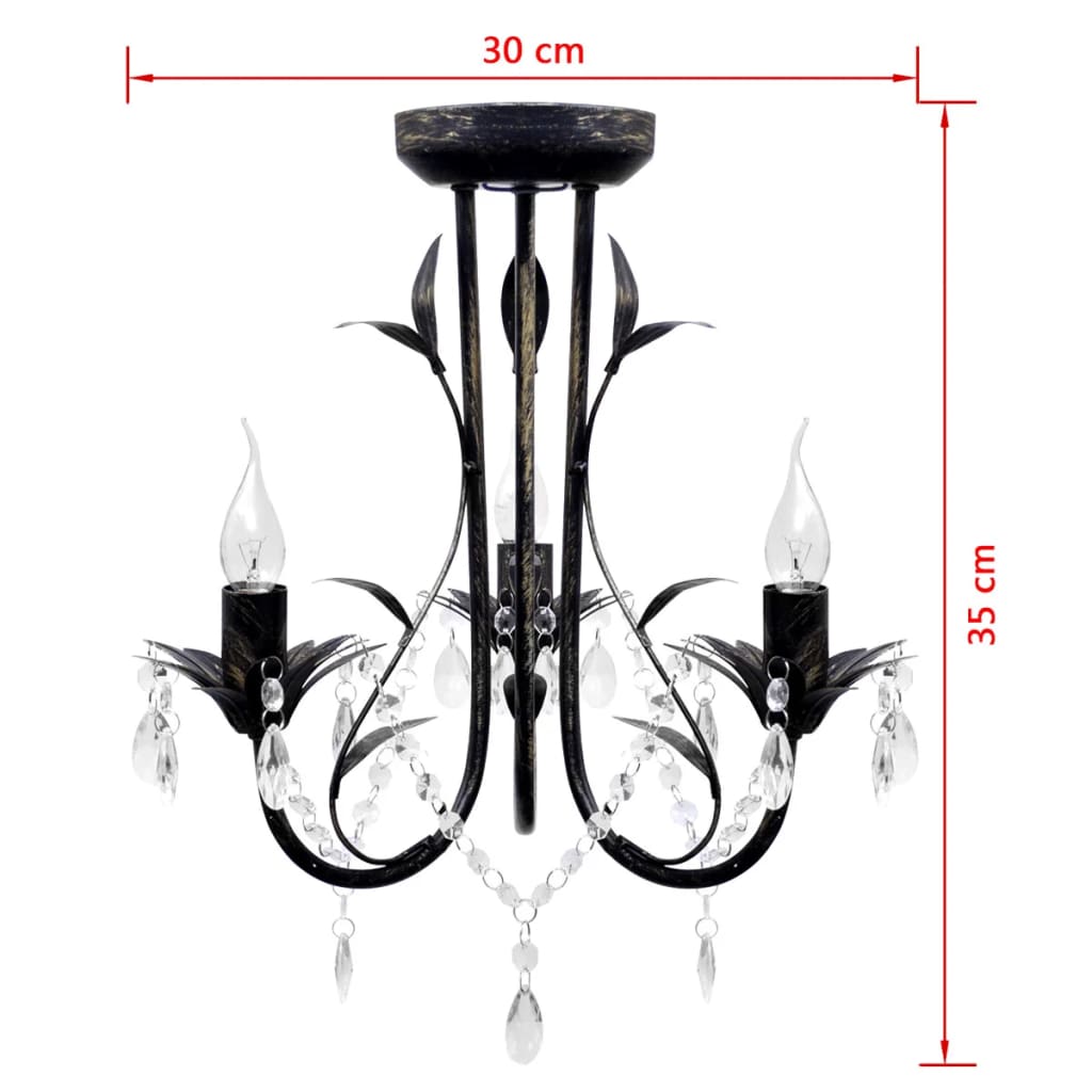 Lampadario Art Nouveau Metallo Perline Cristallo E Lampadine E14 Nero