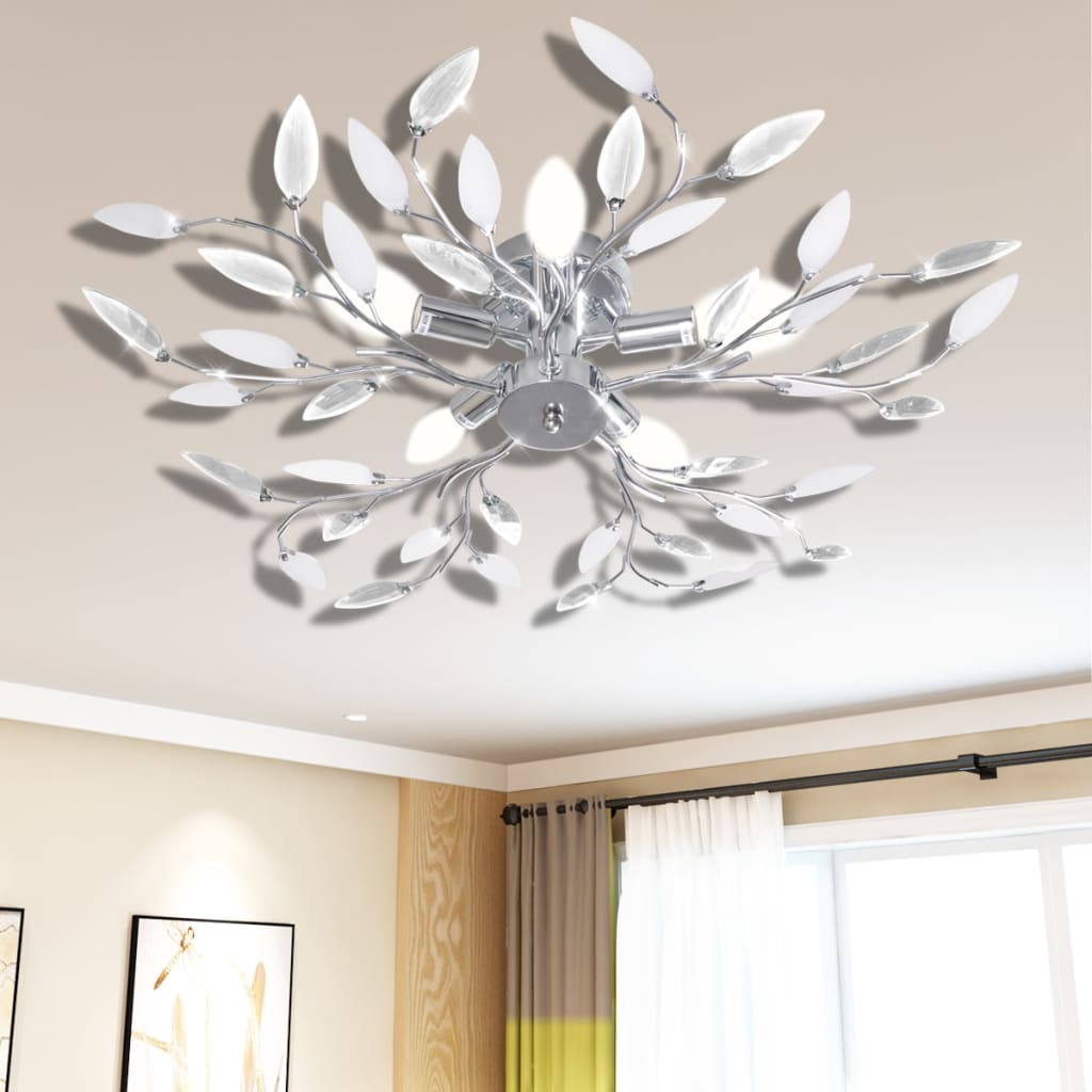 Lampada Da Soffitto E Bianco In Cristalli Acrilici 5 E14