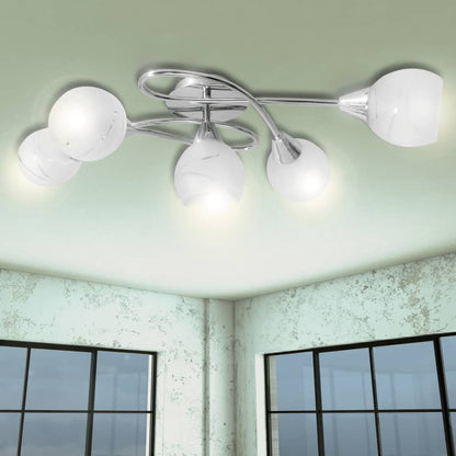 Lampadario Paralumi In Ceramica 5 Lampadine E14 Bianco A