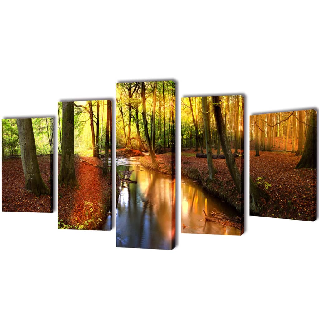 5 Pz Set Stampa Su Tela Da Muro Modello Bosco Multicolore