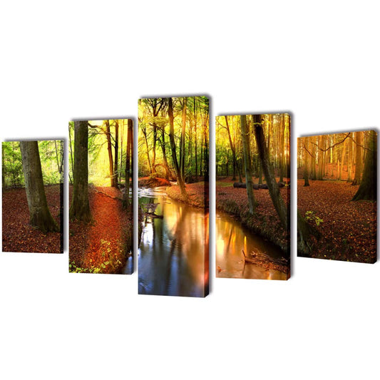5 Pz Set Stampa Su Tela Da Muro Modello Bosco Multicolore