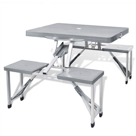 Set Tavolo Da Campeggio Con 4 Sedie In Alluminio Leggero Grigio