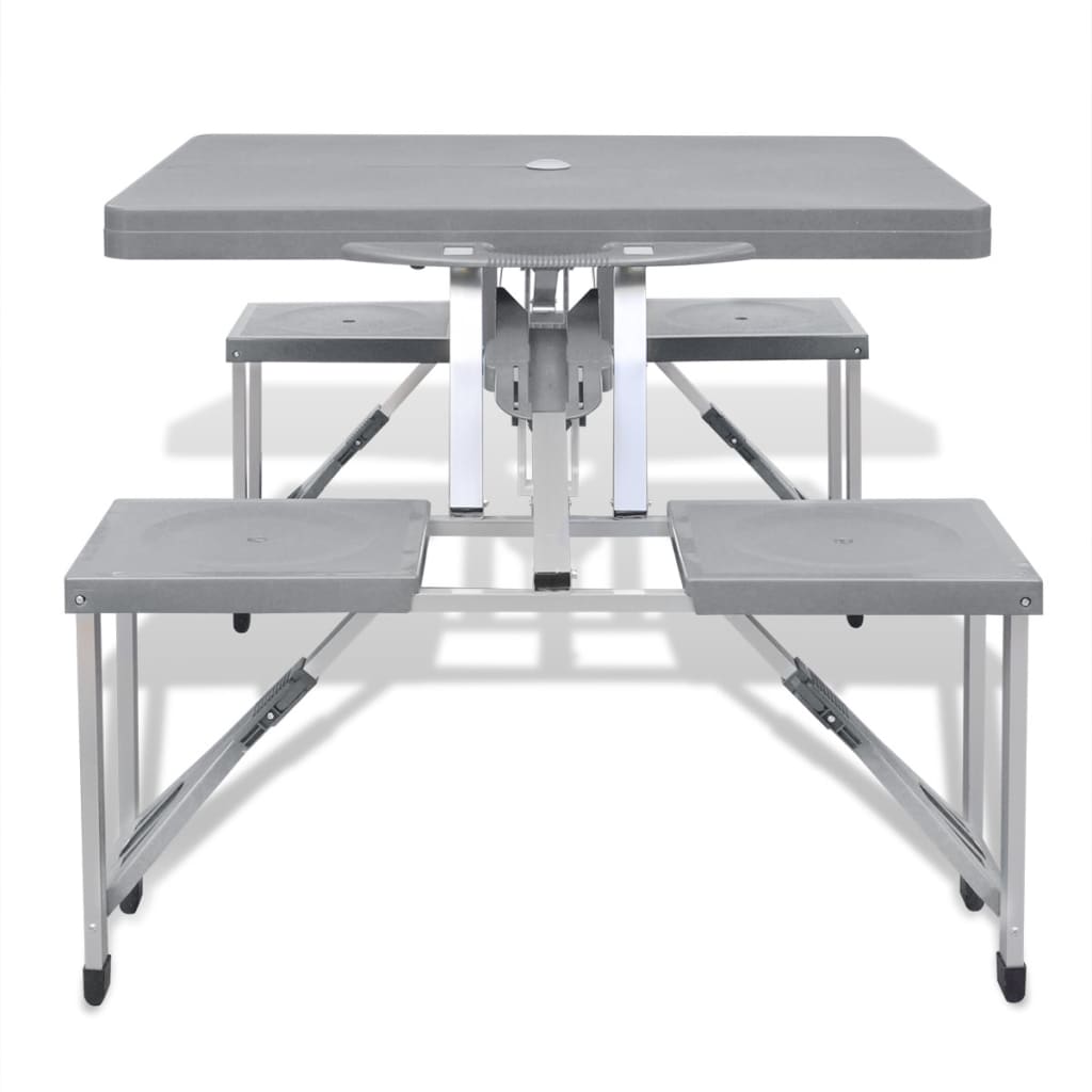 Set Tavolo Da Campeggio Con 4 Sedie In Alluminio Leggero Grigio