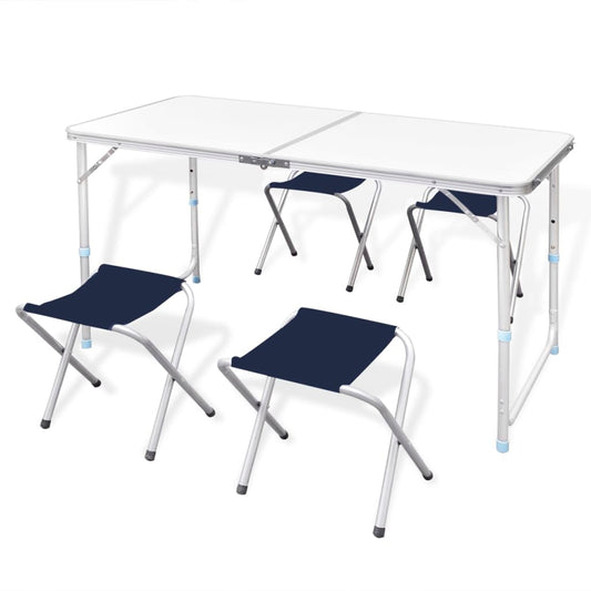 Set Tavolo Da Campeggio Pieghevole 4 Sedie Regolabile Bianco