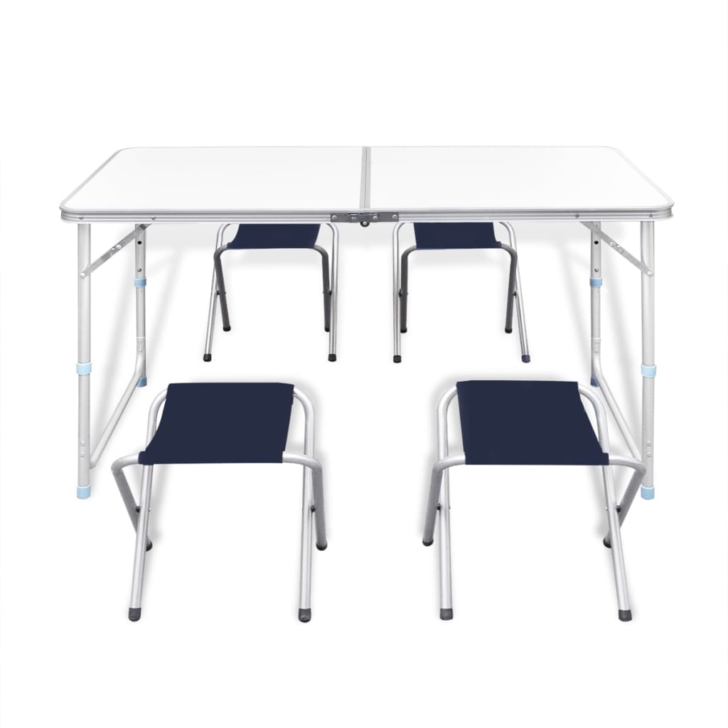 Set Tavolo Da Campeggio Pieghevole 4 Sedie Regolabile Bianco