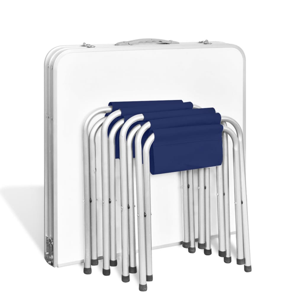 Set Tavolo Da Campeggio Pieghevole 4 Sedie Regolabile Bianco