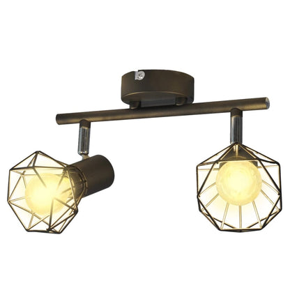 Faretto Industriale Nero Con 2 Lampadine A Incandescenza A Led
