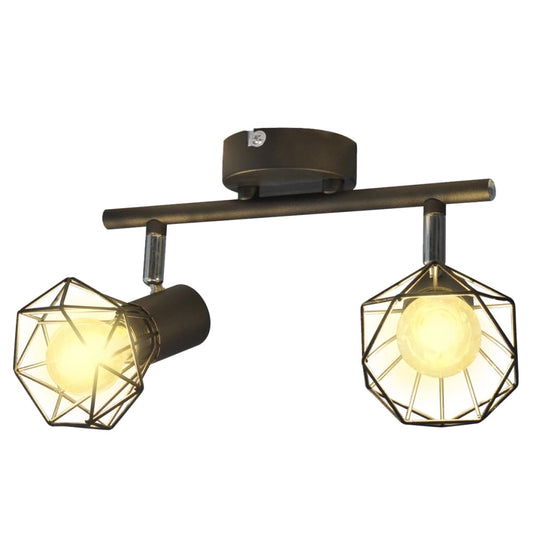 Faretto Industriale Nero Con 2 Lampadine A Incandescenza A Led