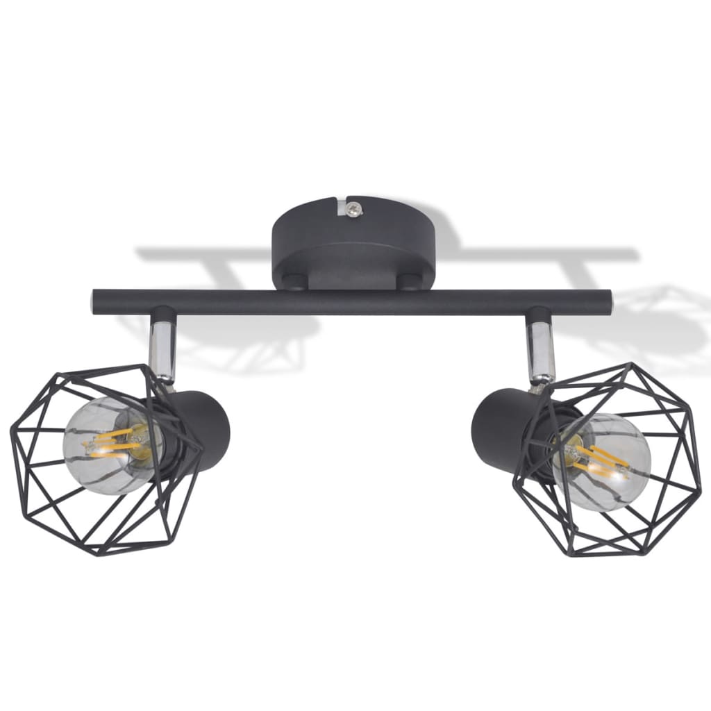 Faretto Industriale Nero Con 2 Lampadine A Incandescenza A Led