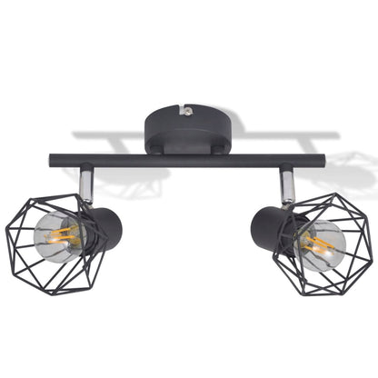 Faretto Industriale Nero Con 2 Lampadine A Incandescenza A Led