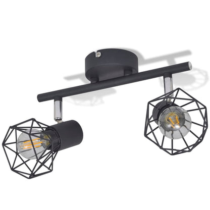 Faretto Industriale Nero Con 2 Lampadine A Incandescenza A Led